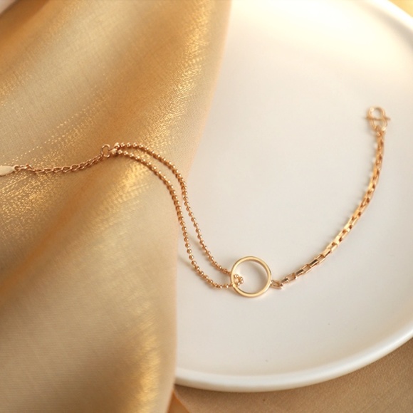 S925 Minimalist Gold Circle Bracelet - Picture 3 of 9